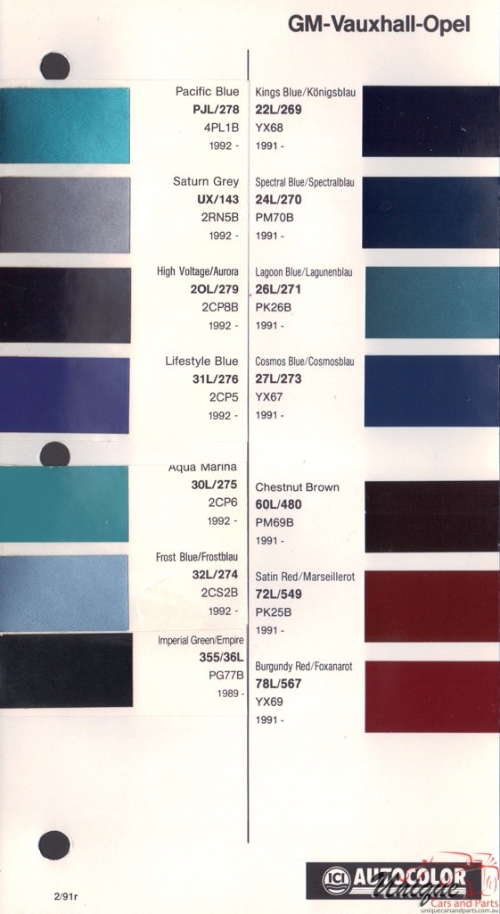 1989 - 1994 Vauxhall Paint Charts Autocolor